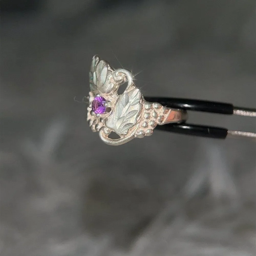 Grape-Shaped‎ Amethyst Sterling Silver Small Ring